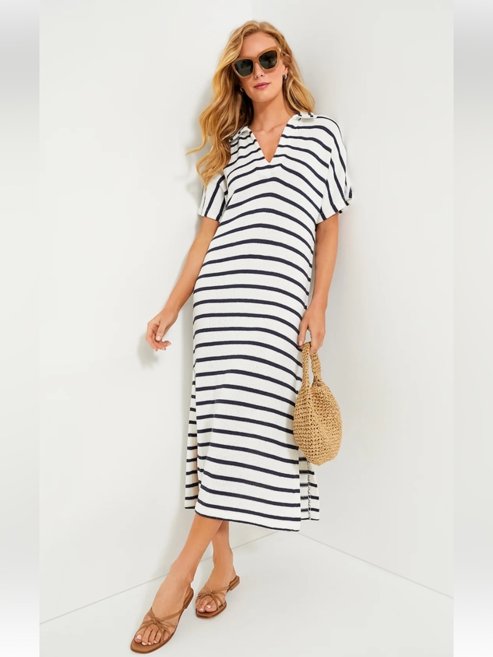 TUCKERNUCK POMANDER PLACE FRENCH STRIPE KNIT MAREN POLO DRESS SIZE M/L NWT